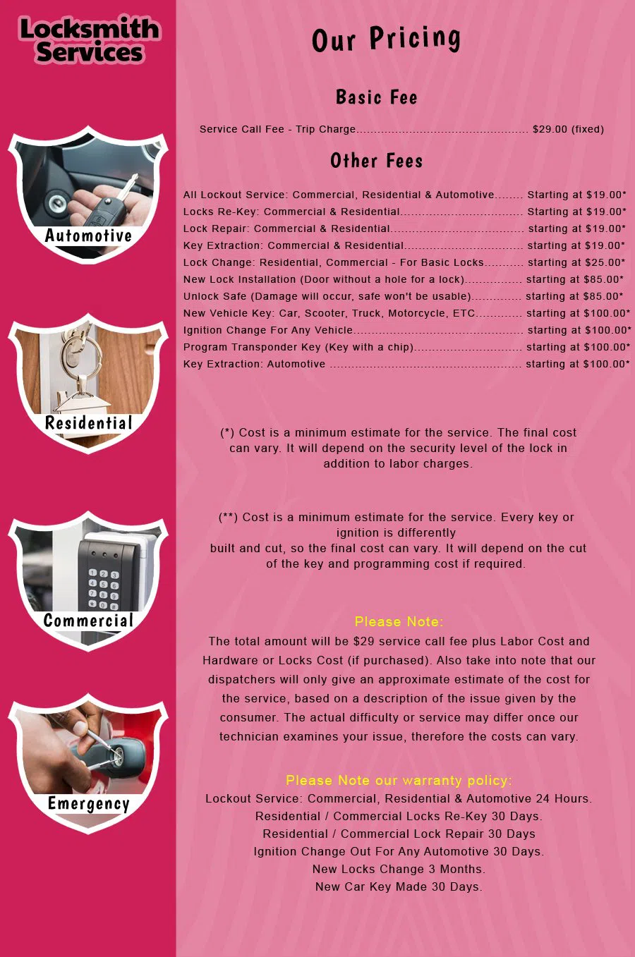 Oakhurst NJ Locksmith Store Oakhurst, NJ 732-307-0169 - price-list-c-18